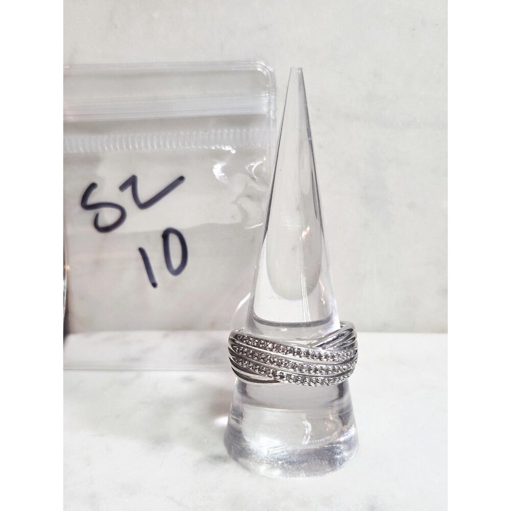 Criss Cross Ring Kiren Jewels KN Sterling Silver Clear Stone Sz 10